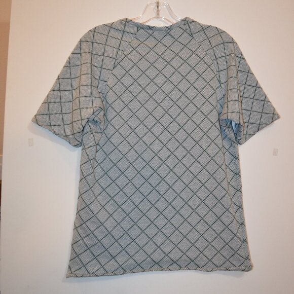 THE BOSS Made with Love Green Square Lines Pattern Short Sleeves Blouse ~S /18.5 - Picture 3 of 8